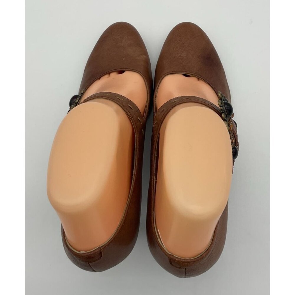 Staccato Soft Brown Leather Pumps Decorative Gemstone Buckle & Woodtone Heel 7.5 - Picture 6 of 11